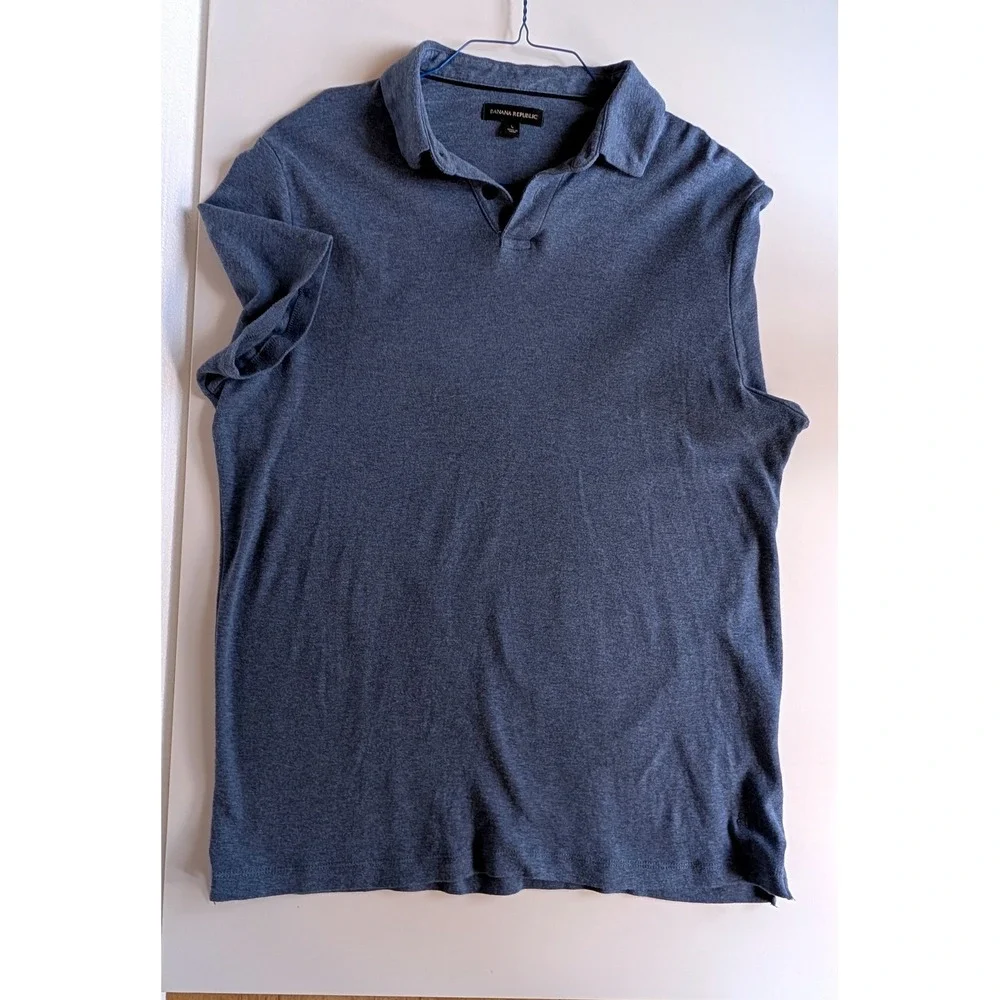 Banana Republic Mens Blue Heathered 100% Cotton Short Sleeve Polo Shirt Size L